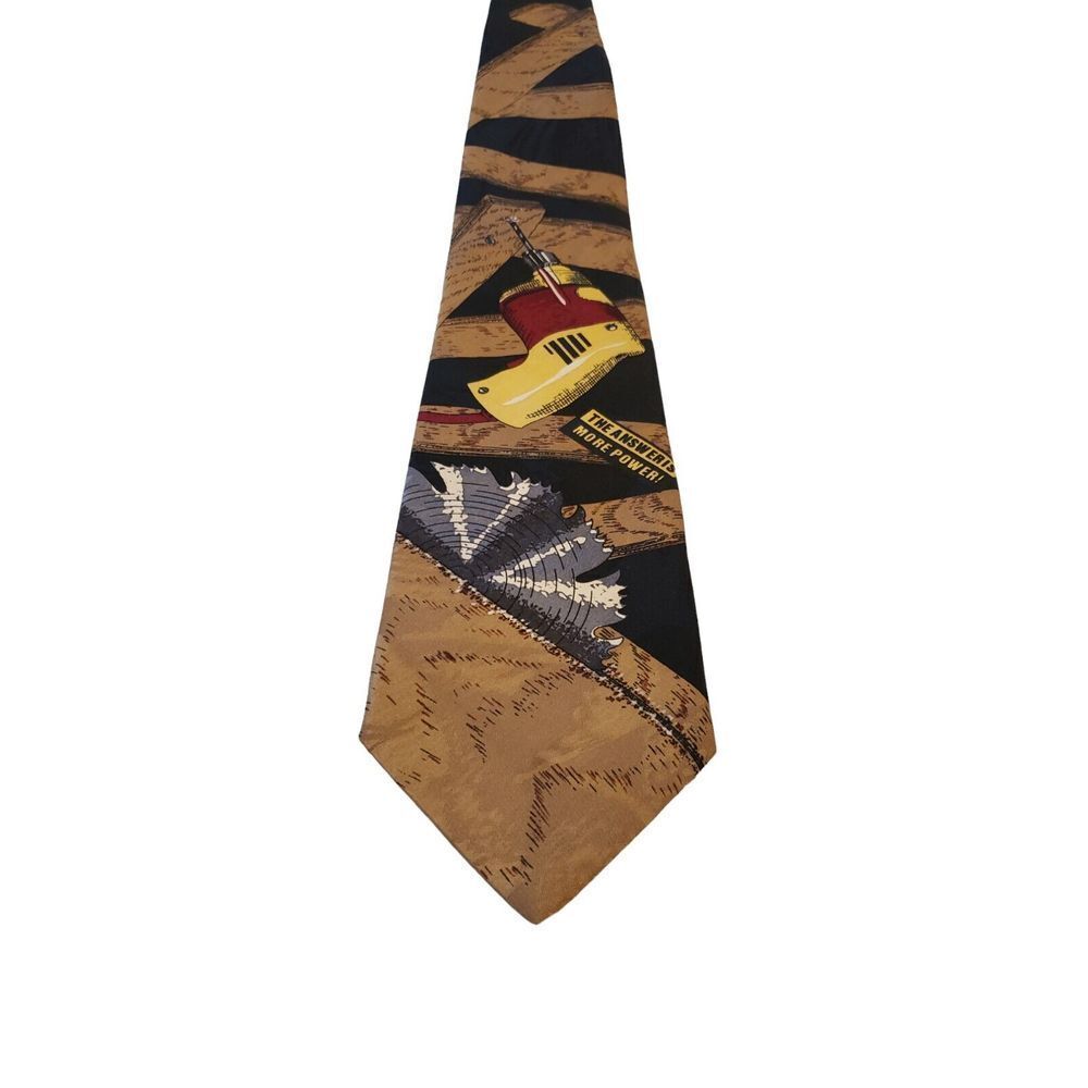 Vintage‎ Home Improvement More Power! Drill Saw Neck Tie 100% Polyester